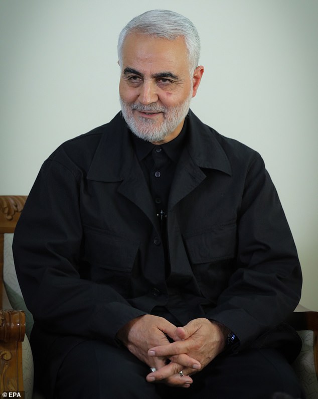 Trump has always been particularly concerned that the Iranian regime was out to kill him after, in 2020, he had sanctioned the assassination of Qasem Soleimani, pictured, perhaps the second most important Iranian after the Supreme Leader