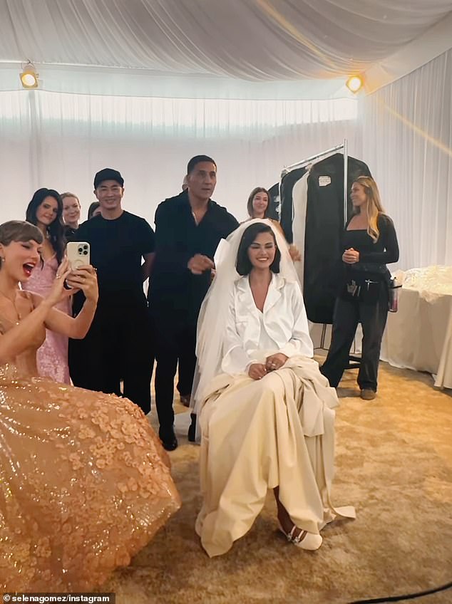 A source previously claimed that Swift wants her wedding to be 'indoors' not like her best pal Selena Gomez's, which was held inside of white tents outdoors (pictured)