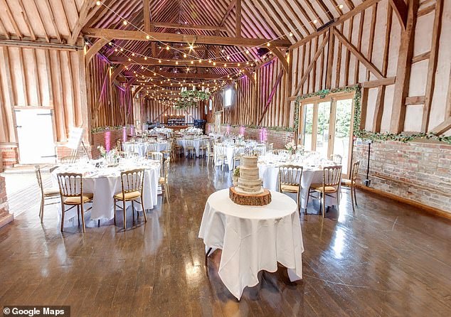 Taking to Instagram the newlyweds shared a sweet snap as they as they kissed in the grounds of the lavish Lillibrooke Manor (pictured)