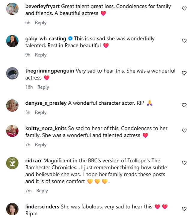 Tributes instantly began flooding in, with fans praising her acting skills