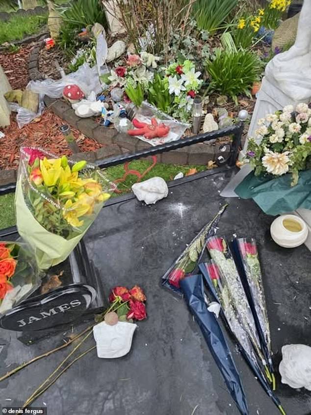Pictured: One of the cherub heads which were 'scythed' off the murdered toddler's headstone in February