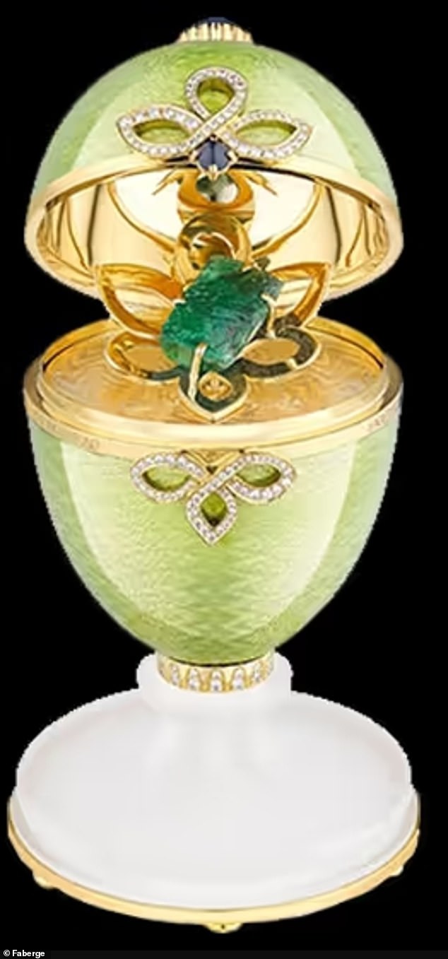 Pictured: The emerald-encrusted Fabergé egg