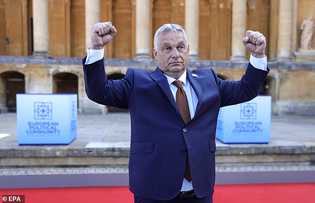The now world-famous barrier, built in part by the hands of Hungary’s criminals as part of prison labour, is the pride and joy of the country’s prime minister Viktor Orban (pictured)