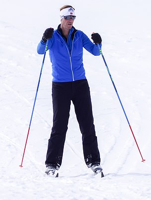 Pippa was flying the flag in patriotic colours with bright red ski pants and a two-tone blue jacket with a red and white chevron design