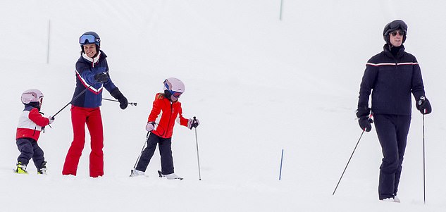 Laughing as she encouraged the pair, she may well have cast her mind back to family holidays with big sister Kate, 44, the Princess of Wales, their parents and brother James
