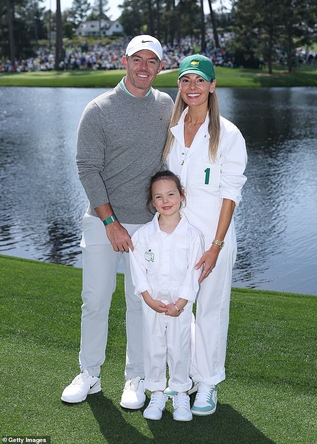 McIlroy with wife, Erica Stoll, and their daughter, Poppy, during the Masters Par-3 Contest