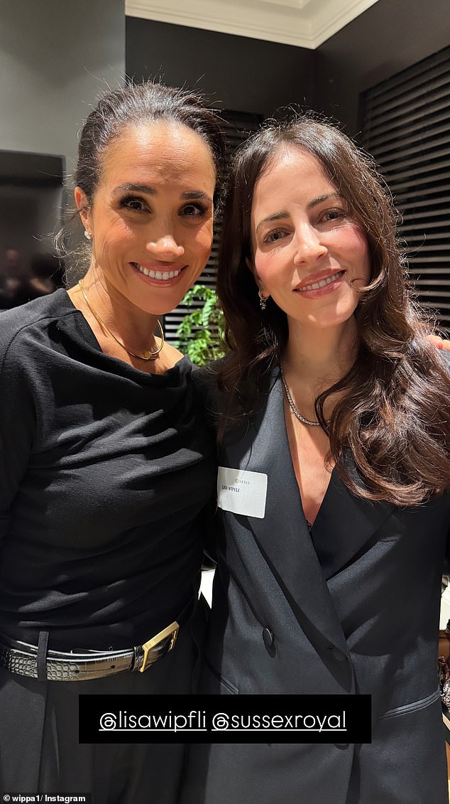 Meghan Markle and Lisa both opted for elegant gowns, with the pair smiling warmly as they joined the Sussexes for the official photographs at the Sydney gathering on Wednesday