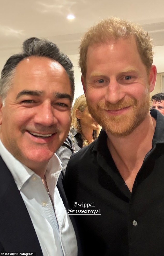 Michael 'Wippa' Wipfli and his wife Lisa joined an elite guest list on Wednesday as they posed for photographs with Prince Harry and Meghan Markle during the Nexus Summit in Sydney