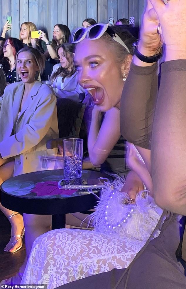 But it seems Roxy's favourite part of the weekend was being surprised with a lap dance from a Magic Mike stripper as her jaw dropped as she was pulled up on stage