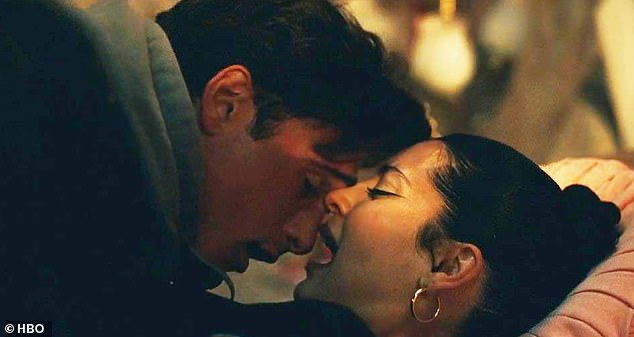 Nate (Elordi) strangles girlfriend Maddy (Alexa Demie) whom he strangles so violently that she is left with bruise marks on her neck he later threatens her with a gun to her head