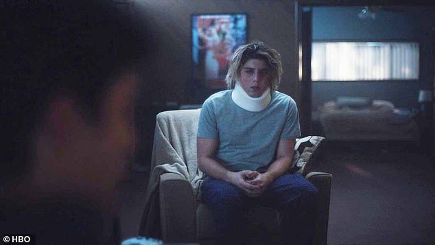 Nate is also seen attacking college student Tyler (Lukas Gage) who slept with Maddy, leaving him bloody and bruised and forced to wear a neck brace