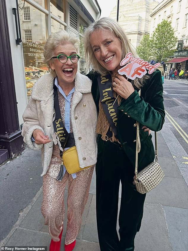 Hilary's fuming update comes after she lived it up with Roxy and the model's friends and family at her raucous hen do earlier this month (Hilary pictured with Roxy's mum at the hen do)
