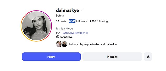 Dahna, who has more than 6k followers, is followed by both Wayne and his daughter Tia on Instagram, so they seem to know one another quite well