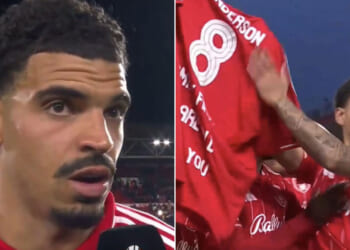 Morgan Gibbs-White fights back tears in live TV interview over Elliot Anderson after tragic death of his mum