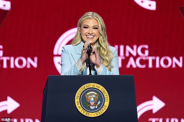 Erika Kirk introduced President Donald Trump at a Turning Point USA 'Build the Red Wall' rally at Dream City Church in Phoenix, Arizona Friday afternoon