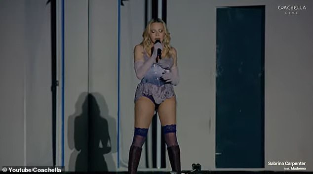 Madonna and Carpenter then dove into a performance of Like A Prayer while joined by other backup vocalists