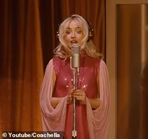 The star later wore a pink minidress with sheer caped material to perform more songs such as Please Please Please and Nobody's Son