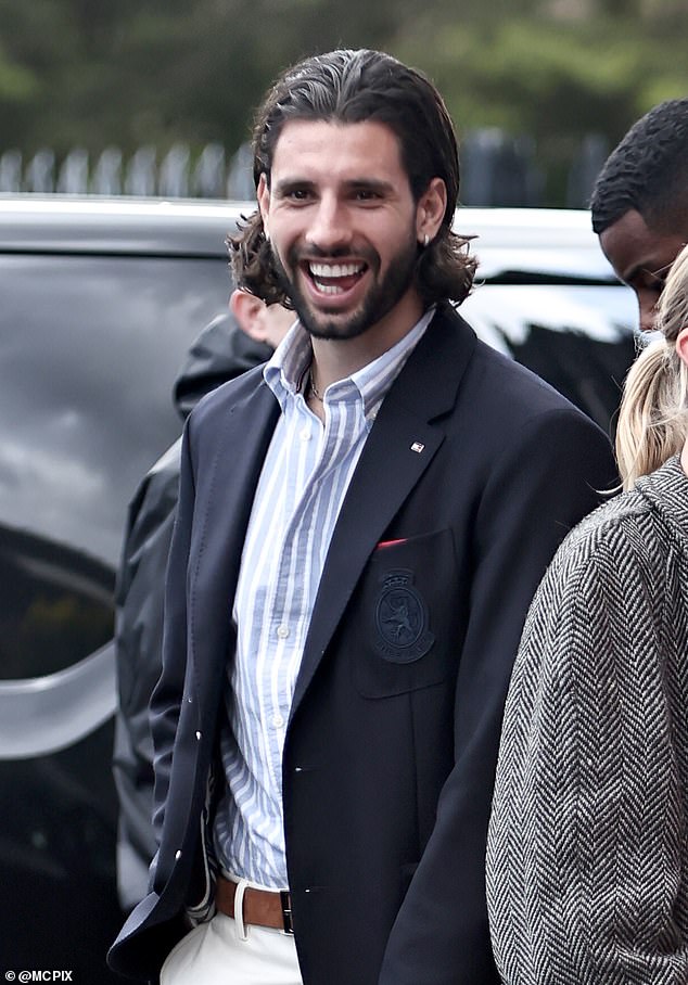 Dominik Szoboszlai looked in high spirits as he arrived for filming