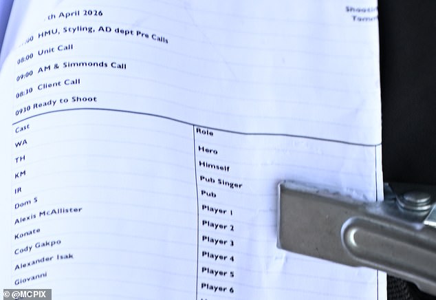 According to the schedule, Kate was on set to play the pub singer, while the footballer's starred as themselves