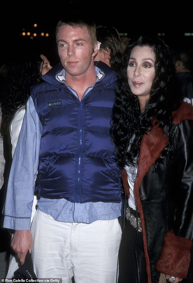 A model has claimed she had a brief fling with Cher's son Elijah Allman, 49, in 2010, resulting in the birth of a daughter named Ever (Elijah and Cher pictured in 2001)