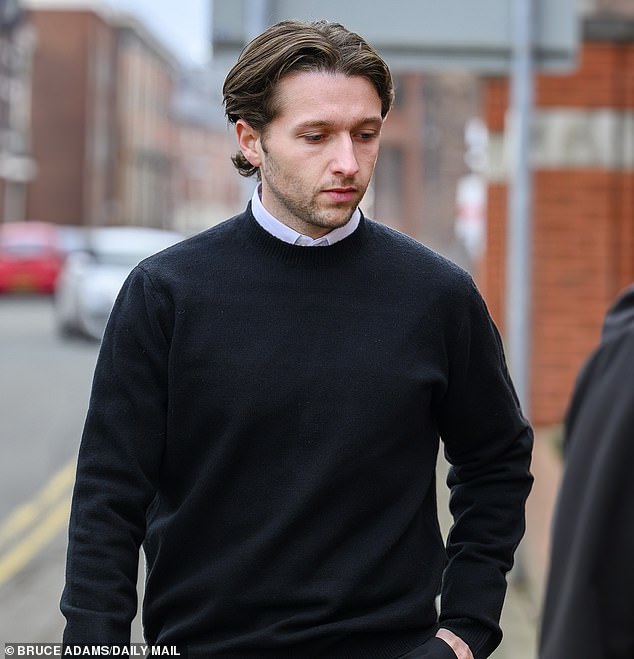 Ms Harrison's boyfriend Sam Littler (pictured, arriving at court) said she had argued with her father about Donald Trump on the morning of her death