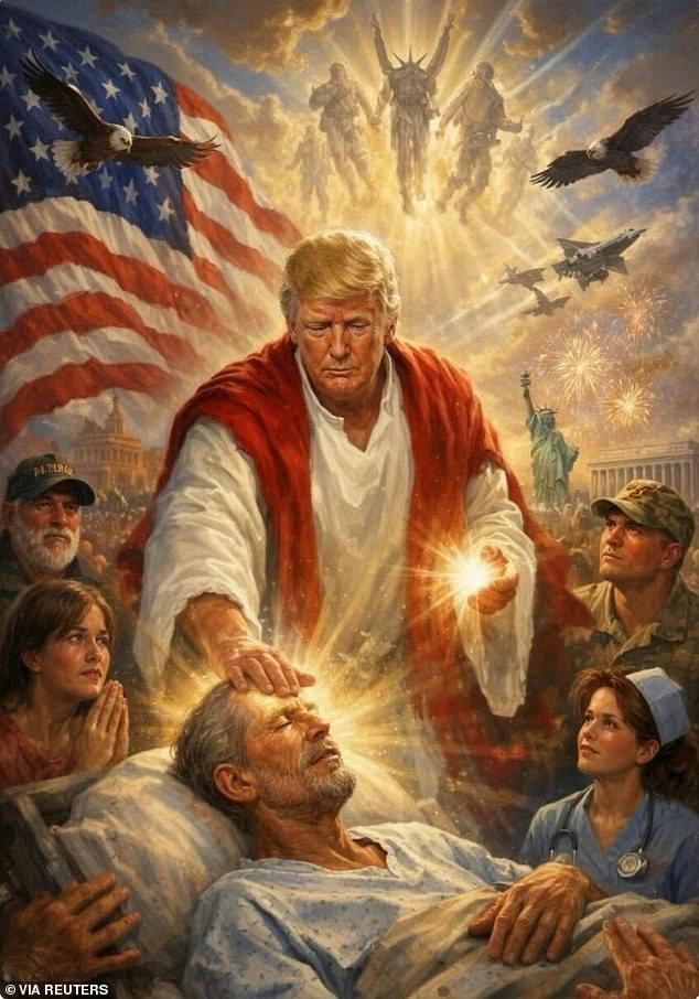 Trump has come under scrutiny for wild Truth Social posts, including one above depicting an artificial intelligence generated image seemingly showing him as Jesus