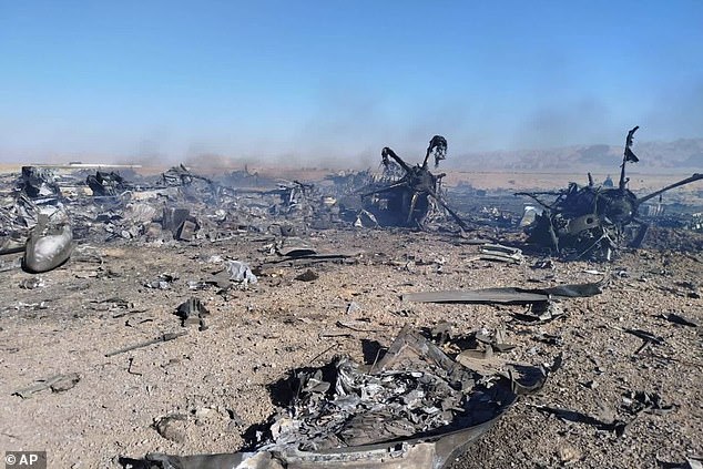 The Trump administration has repeatedly indicated that an end to the war is coming soon. Pictured above is wreckage provided by Iran's state media