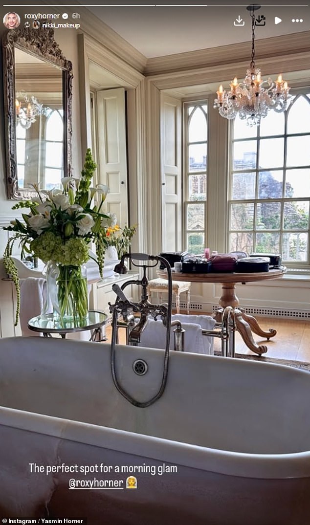 Roxy's sister Yasmin shared a snap of the swanky bridal suite at the Cotswolds manor where the bride began her pre-wedding preparations