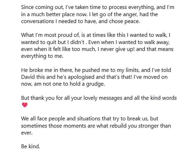 The actor, 37, opened up about his 'tough' experience in the jungle in a candid Instagram post after the pair several times