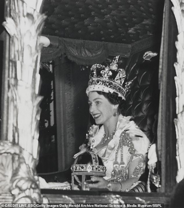The Queen on her coronation day in 1953. A previously unseen ten-second clip included in the programme was shot on the day she ascended to the throne