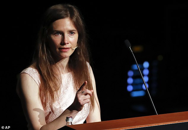 Amanda Knox, pictured in 2019, has sparked outrage by launching a podcast series which will examine Lucy Letby's murder convictions