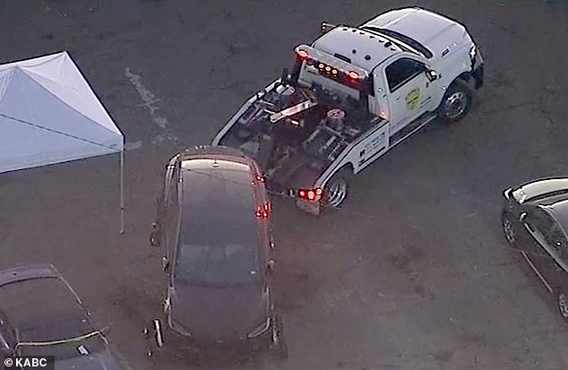 The Tesla SUV where police say Rivas's body was discovered on September 8, 2025