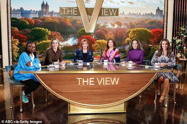The View cast pictured in September 2025, from left: Goldberg, Sara Haines, Joy Behar, Ana Navarro, Sunny Hostin and Alyssa Farah Griffin