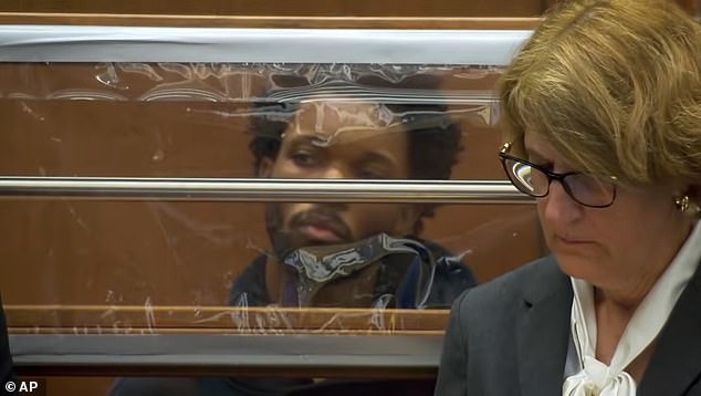 D4vd, real name David Anthony Burke, is pictured at his first court appearance on Monday