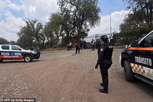 Police officers are seen at the Teotihuacan archaeological zone following the deadly shooting