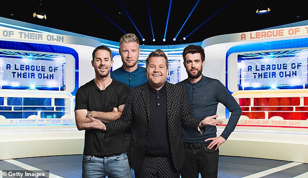 Pictured on A League Of Their Own, (L-R) Jamie Redknapp, Freddie, James Corden and Jack