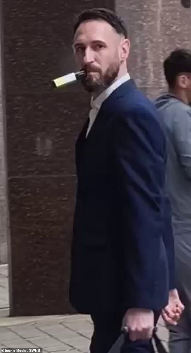 Tolan pictured outside Sheffield Crown Court with a large vape hanging out of his mouth