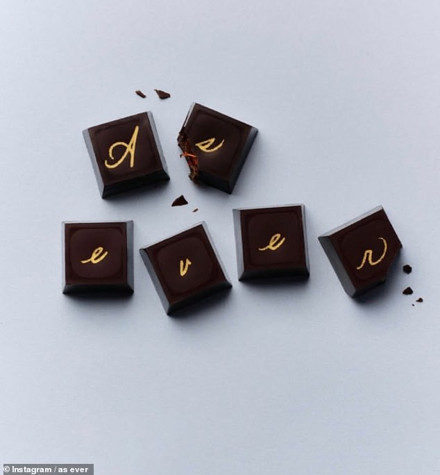 As ever promoted the edit with a post featuring blocks of chocolate, captioned: 'A few things, made to be gifted or shared. Mother’s Day arrives soon. Set your reminder. Launching April 22 on AsEver.com'