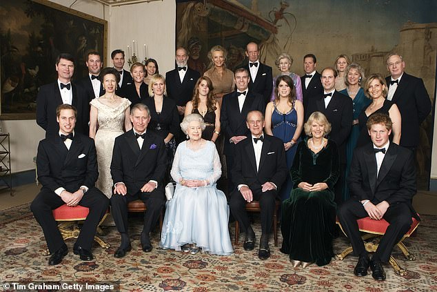 2007: A larger family photo of the Windsors during a dinner at Clarence House