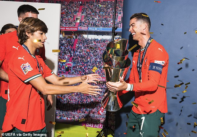 Rodrigo Mora (left) was part of Portugal's Nations League-winning squad last year - it may not be long before Cristiano Ronaldo hands over the starring role in their country's team, too