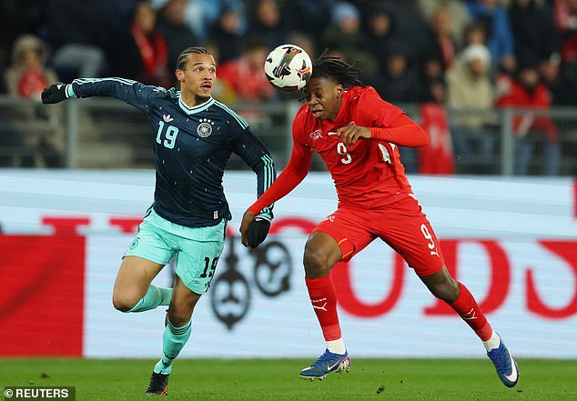 Johan Manzambi (right) has been compared to Germany great Michael Ballack, and his spectacular goal against Ballack’s former club Bayern this month only underlined his pedigree