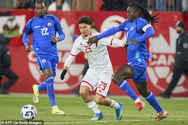 Louey Ben Farhat (centre) made his senior Tunisia debut in the recent international break against Haiti
