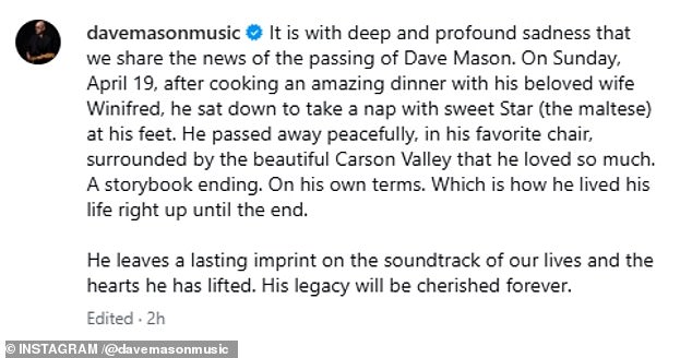The British rock legend passed away at his home on Sunday, with his death confirmed via a statement on his Instagram account on Tuesday, though the cause of death was not revealed