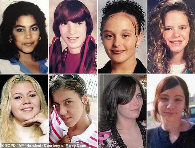 The victims clockwise from top left: Sandra Costilla, Karen Vergata, Melissa Barthelemy, Valerie Mack, Megan Waterman, Amber Costello, Maureen Brainard-Barnes and Jessica Taylor