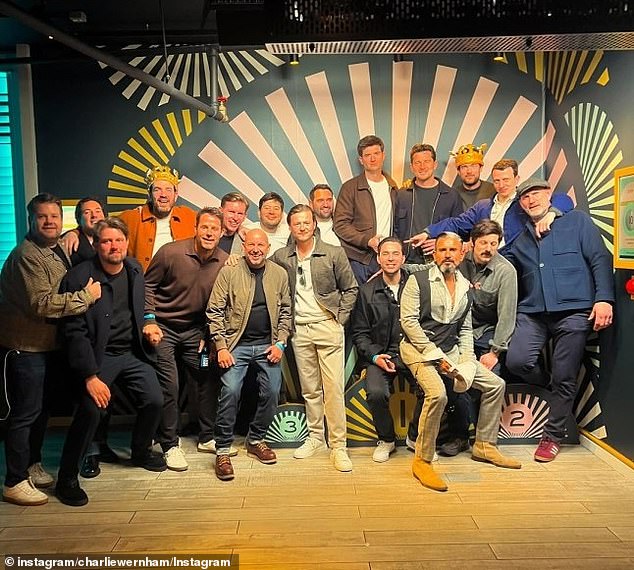 A few weeks prior to his wedding Jack (pictured third from right) celebrated his stag do with James (pictured far left)