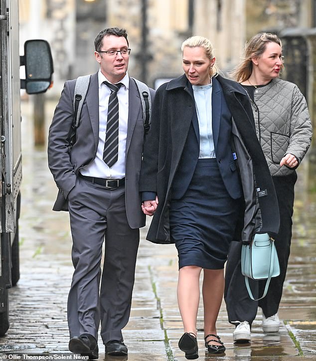 Christopher Trybus (pictured with current wife Bea Trybus outside court), 43, has walked free from court after being accused of being responsible for Tarryn Baird's death