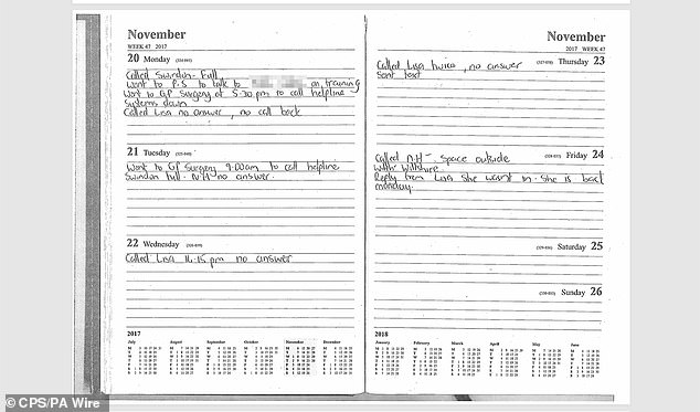 Her mother Michelle also discovered that the last three pages of Tarryn’s diary – covering the final days of her life – appeared to have been ripped out (pictured an page from her diary)