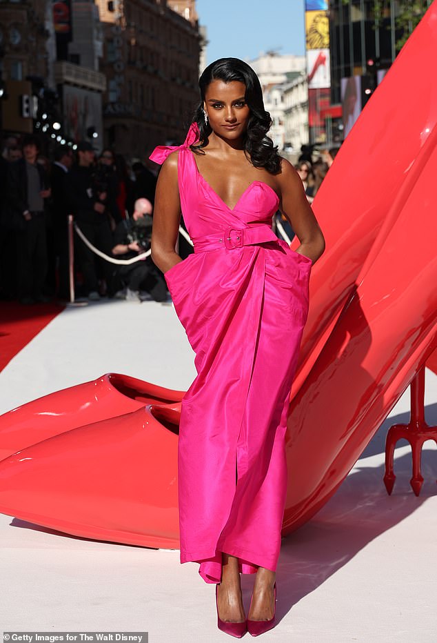 Simone Ashley wore an eye-catching pink look and matching velvet heels
