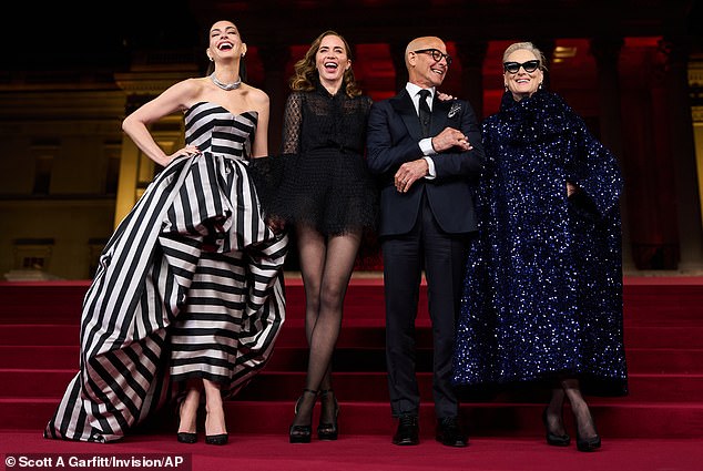 The leading four were spotted laughing and chatting away before posing up a storm in front of the iconic London backdrop