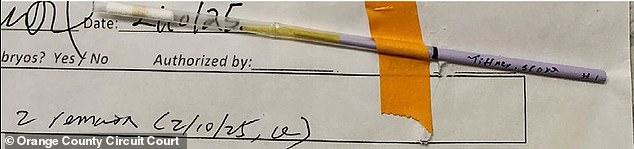Tiffany Score underwent an embryo transfer in February 2025, which failed. The requisition records for the transfer had a straw labeled ¿Tiffany Score #1¿